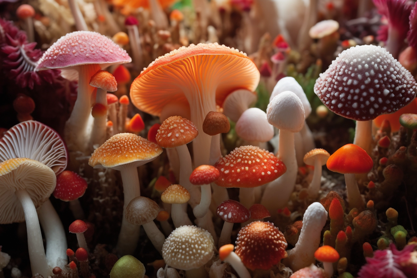 Understanding the Science of Mushrooms Taste using AI Technology 2 Close up photo of a variety of mushrooms showcasing their unique shapes and colors