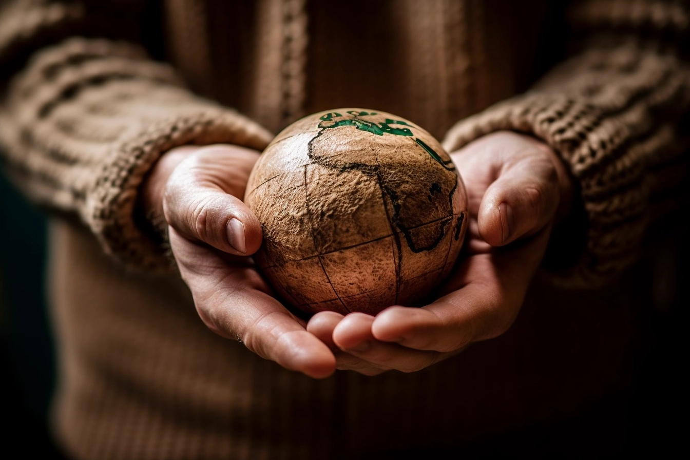 a person holding a globe representing the impact of food choices on the environment