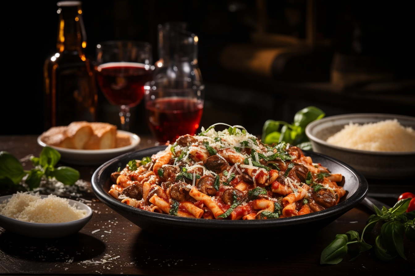 a close up shot of a sugo dish with pasta