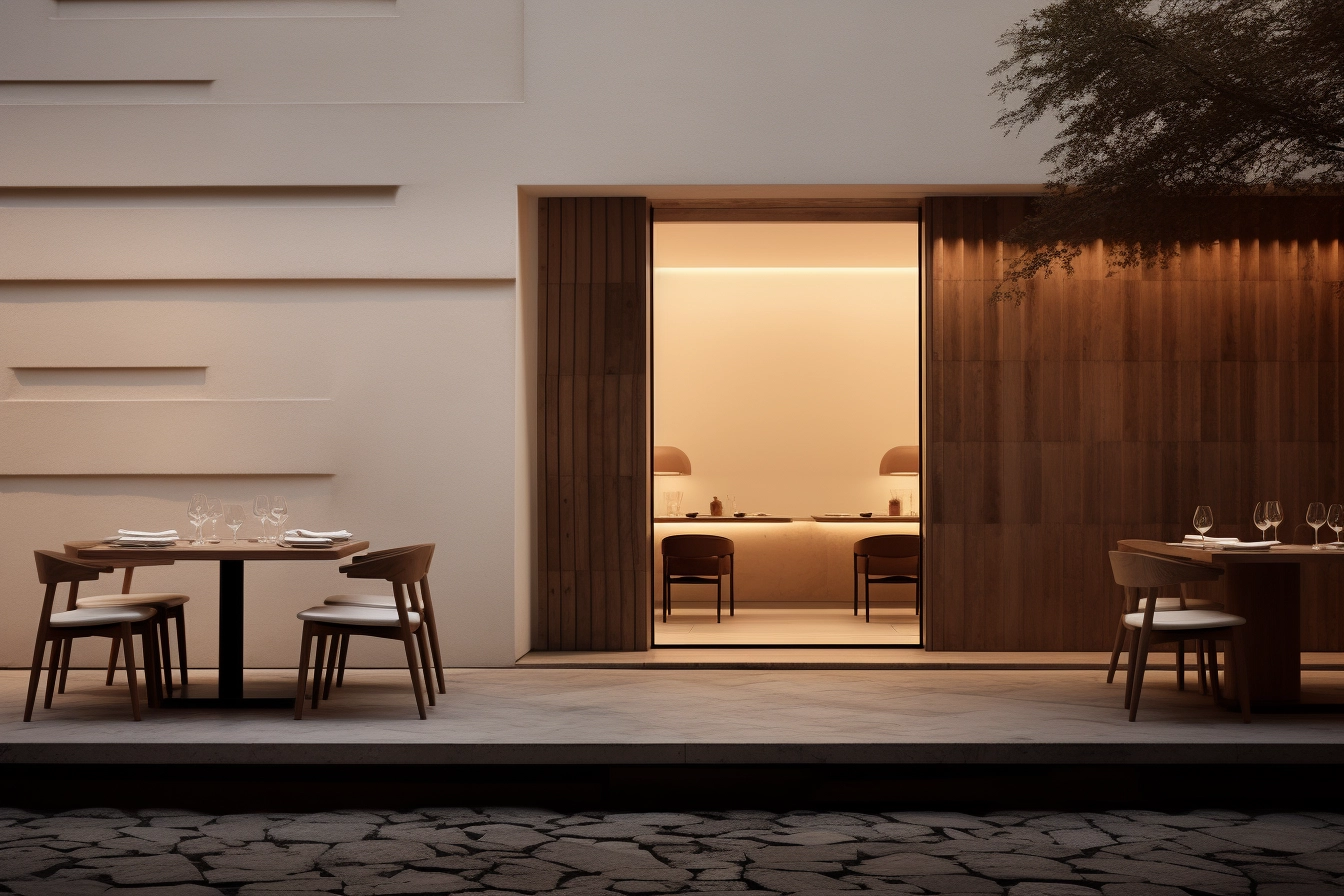 The striking modern facade of LInnovazione Culinaria blending contemporary design with Romes historic charm created by AI