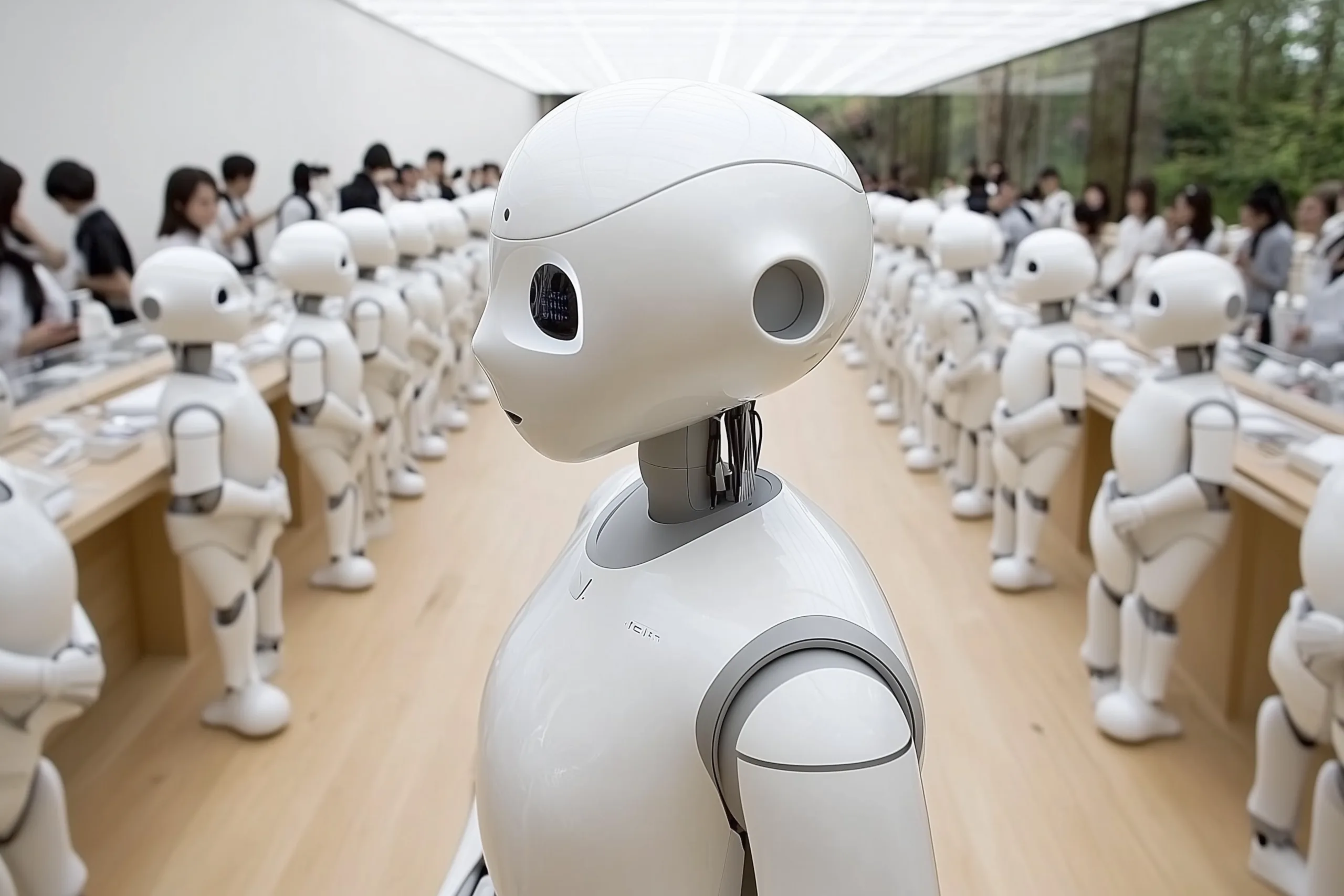 Will AI-Driven Robots Replace Chefs in Fine Dining Restaurants? 2 A futuristic dining room where AI powered robots serve food to guests scaled